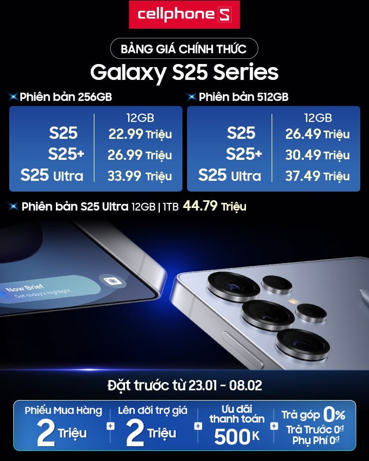 Galaxy S25 series ra mắt, ưu đãi 4.5 triệu khi thu cũ lên đời tại CellphoneS