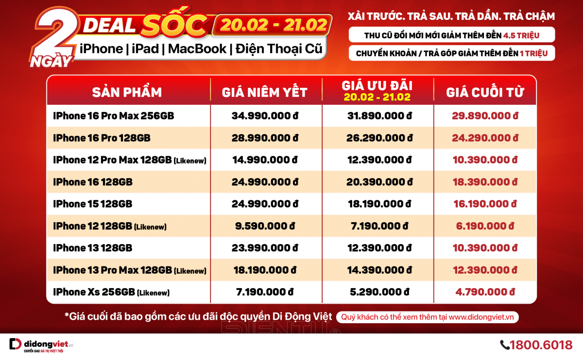 2 ngày deal sốc tại Di Động Việt có gì