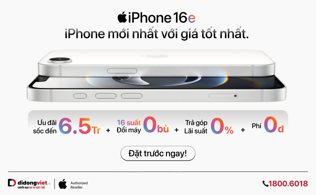 Đặt mua iPhone 16e tại Di Động Việt, trợ giá đến 2,5 triệu đồng