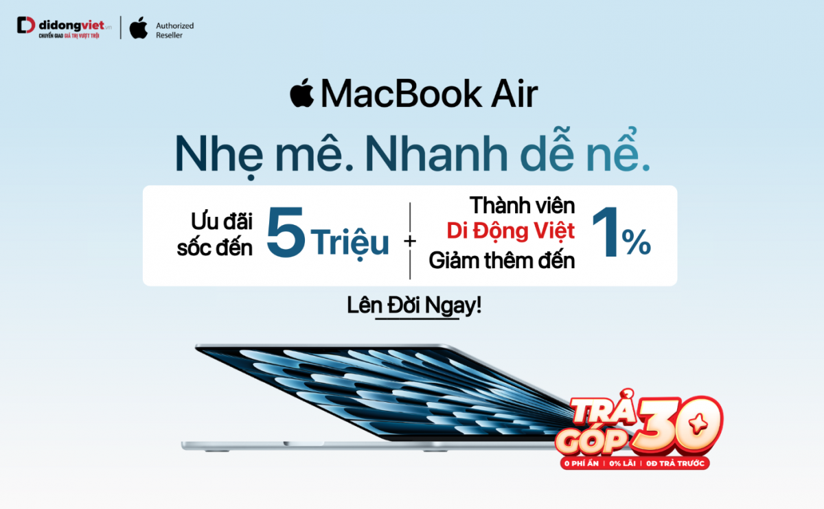 Mua MacBook Air M4, iPad Air M3, iPad A16 tại Di Động Việt, nhận ưu đãi đến 5 triệu đồng
