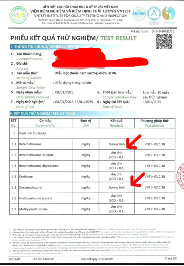 Cảnh báo sản phẩm xương khớp HTVN chứa chất cấm gây nguy hại sức khỏe