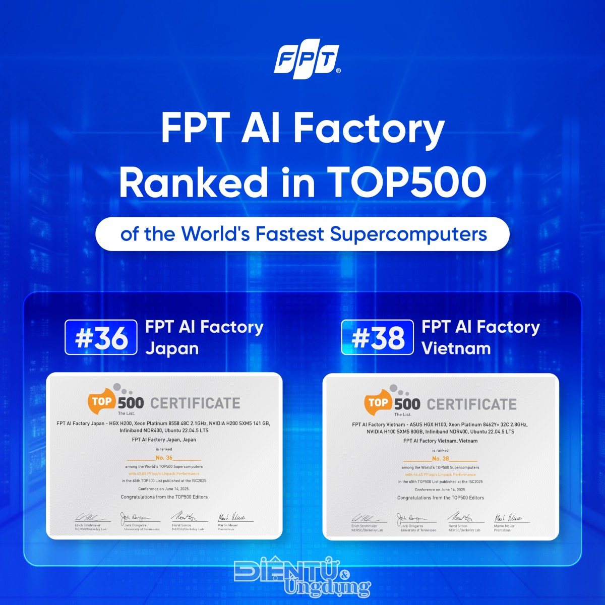 Hai nhà máy AI của FPT lọt TOP 500 siêu máy tính thế giới