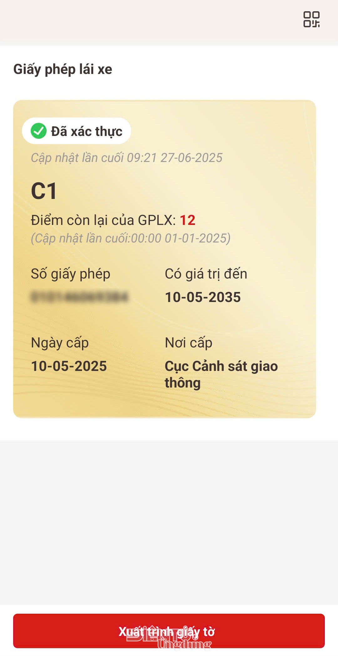 Bằng lái xe mới được hiển thị trên VNEID