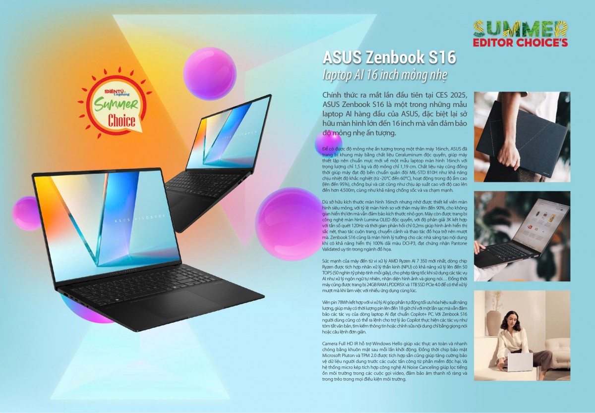 ASUS Zenbook S16: laptop AI 16 inch mỏng nhẹ nhất
