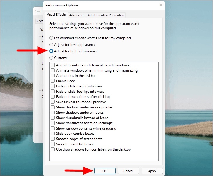 Thay đổi Cài đặt Hiệu suất Hệ thống win 11