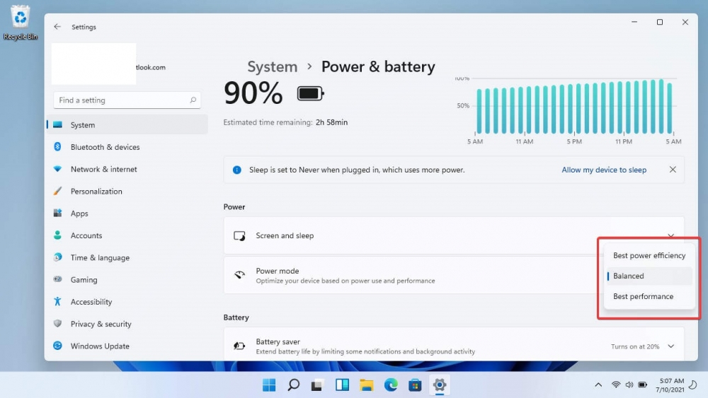 window 11: Tùy chọn nguồn điện hiệu năng cao