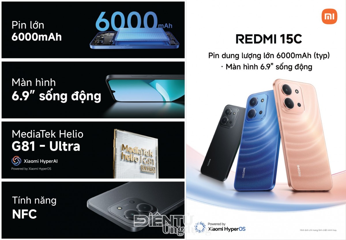 REDMI 15C: pin khủng, màn hình lớn, giá chỉ từ 3,69 triệu đồng