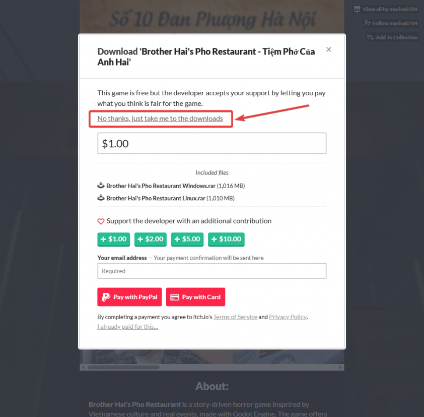 Người chơi có thể chọn Donate cho nhà phát hành.