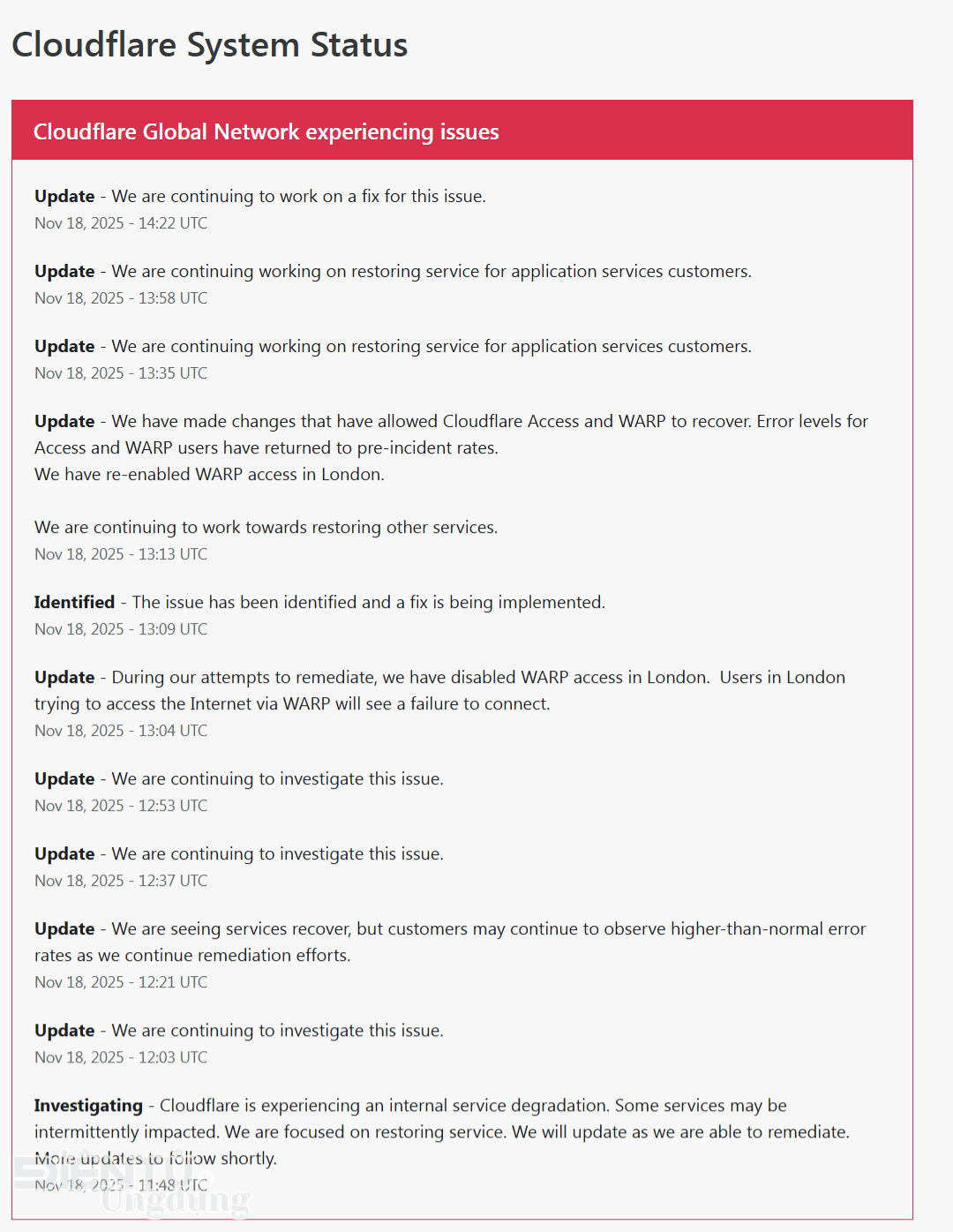 Mạng lưới toàn cầu Cloudflare đang gặp sự cố Mạng lưới toàn cầu Cloudflare đang gặp sự cố