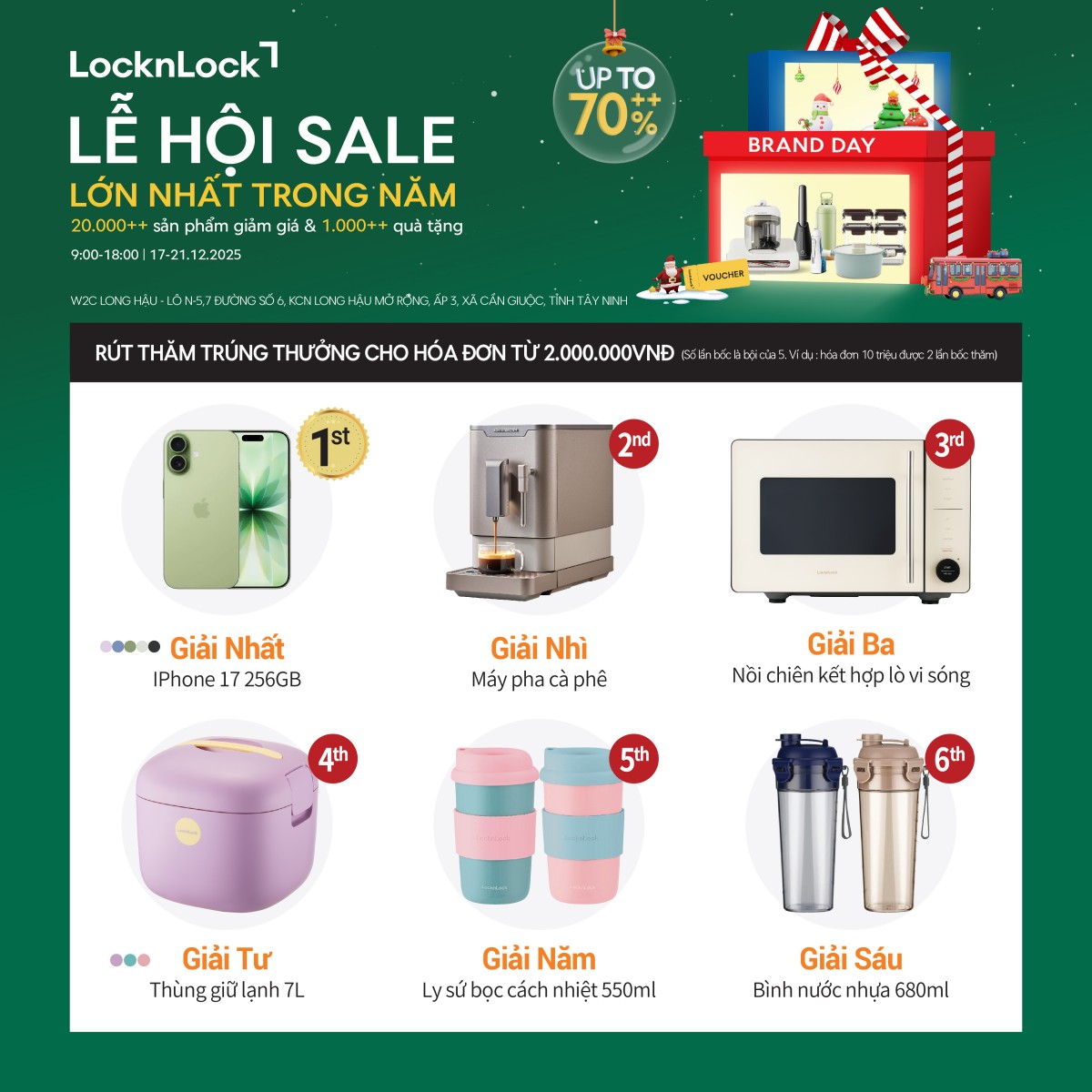 Giáng sinh bùng nổ ưu đãi đến 70%++ tại LocknLock Brand Day Long Hậu, cơ hội nhận ngay iPhone 17