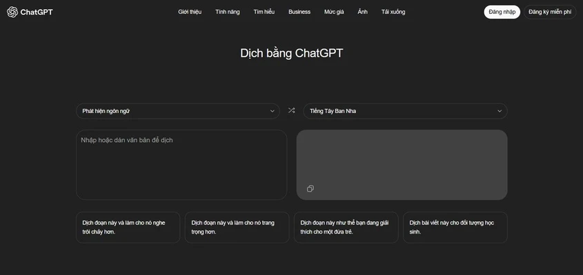 Giao diện của ChatGPT Translate
