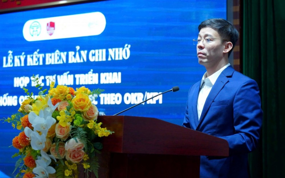 Giám đốc Sở KH&CN TP. Hà Nội Cù Ngọc Trang, phát biểu tại Lễ ký Biên bản ghi nhớ.