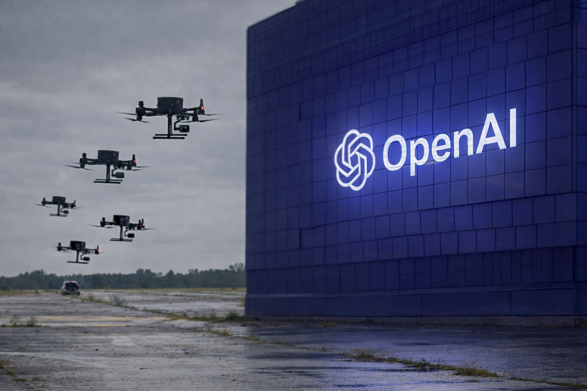 UAV bay theo đội hình bên cạnh logo OpenAI. Ảnh minh họa: ChatGPT
