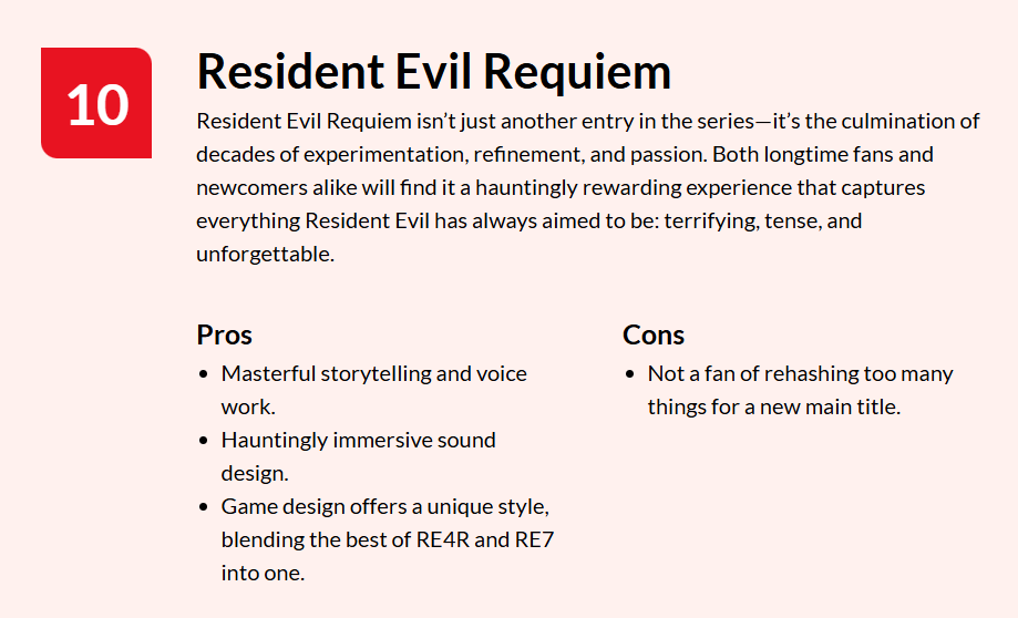 IGN chấm 9/10 cho Resident Evil Requiem. Nguồn ảnh: IGN IGN chấm 9/10 cho Resident Evil Requiem. Nguồn ảnh: IGN