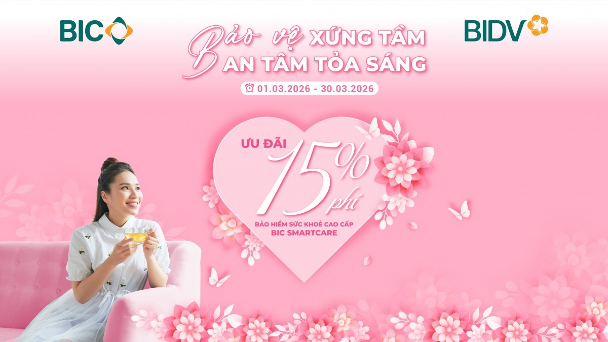 BIC ưu đãi 15% phí bảo hiểm sức khỏe cao cấp BIC SmartCare dịp 8/3