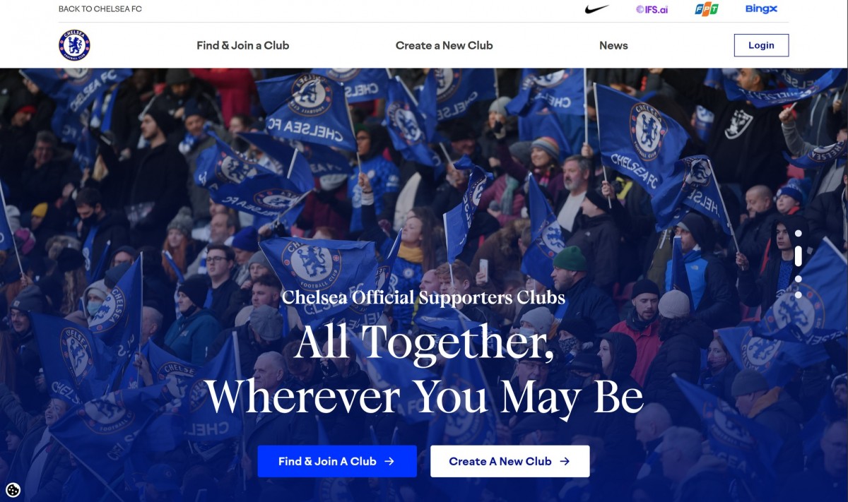 Giao diện website Hội CĐV toàn cầu Chelsea do FPT phát triển. Ảnh: FPT