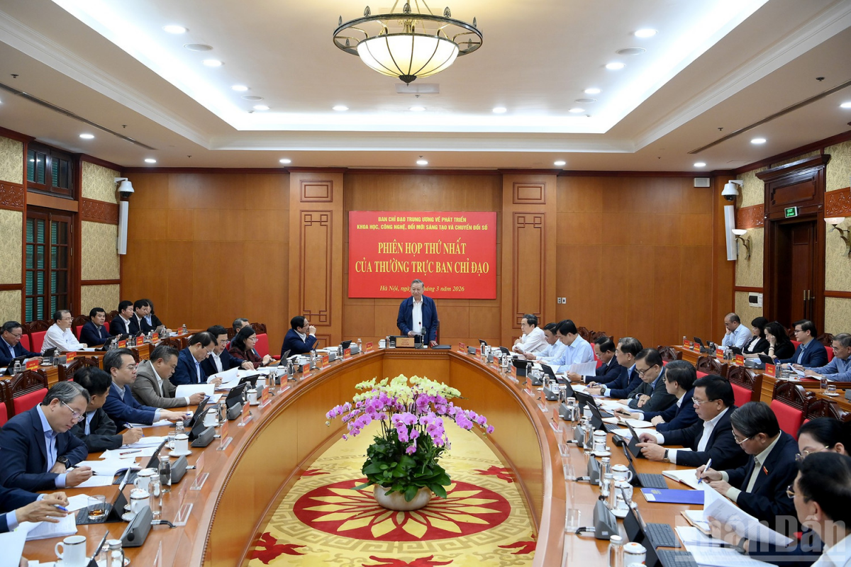 Các lãnh đạo dự phiên họp Thường trực Ban Chỉ đạo Trung ương về khoa học, công nghệ và chuyển đổi số