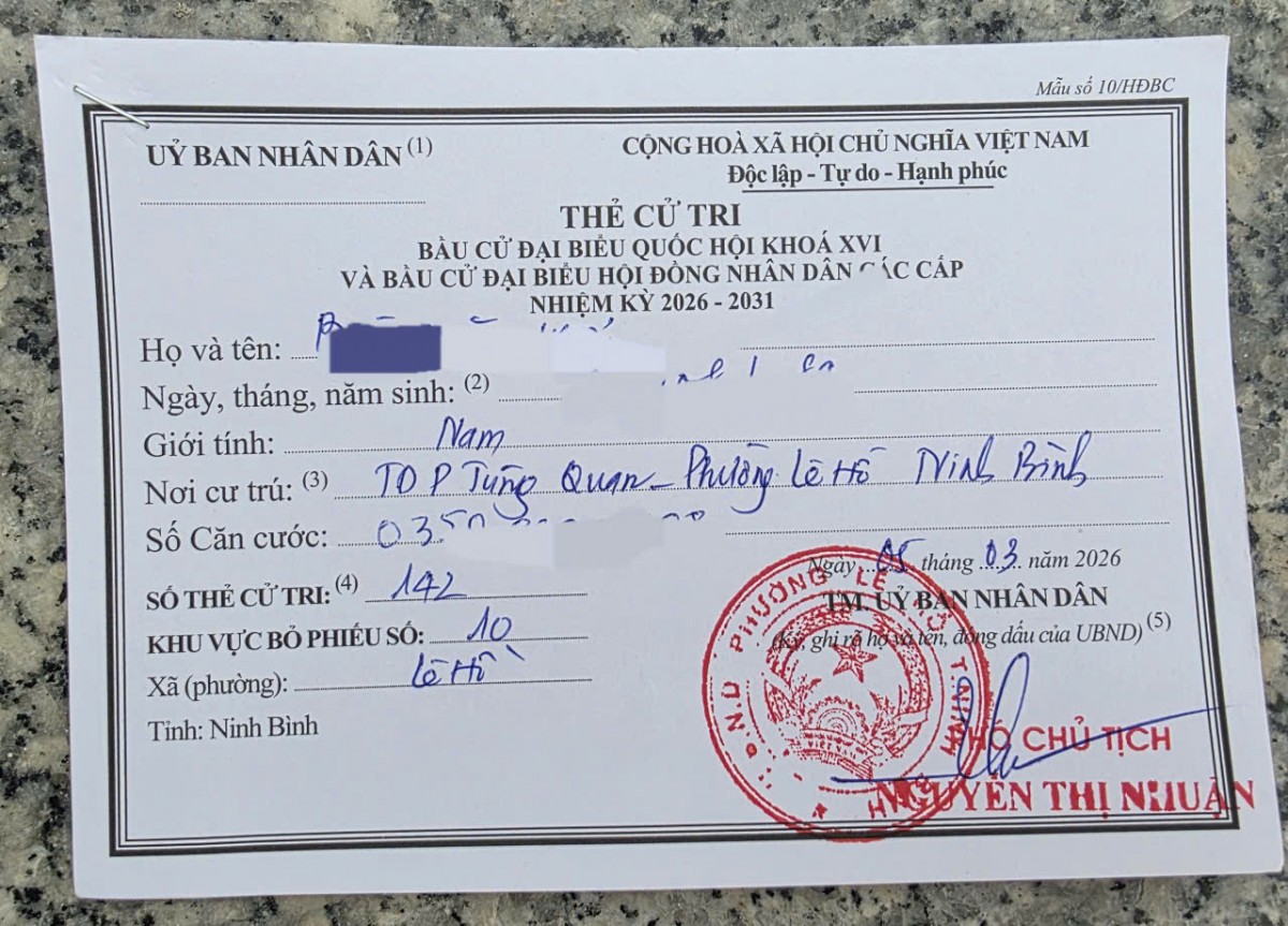 Thẻ cử tri có đầy đủ họ tên, ngày tháng năm sinh, số căn cước... của cử tri