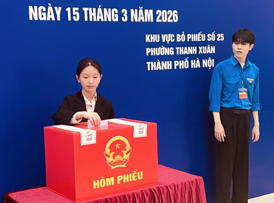 Khu vực bỏ phiếu số 25, Phường Thanh Xuân, TP Hà Nội. Ảnh: Trường Đại học Khoa học Xã hội và Nhân văn 
