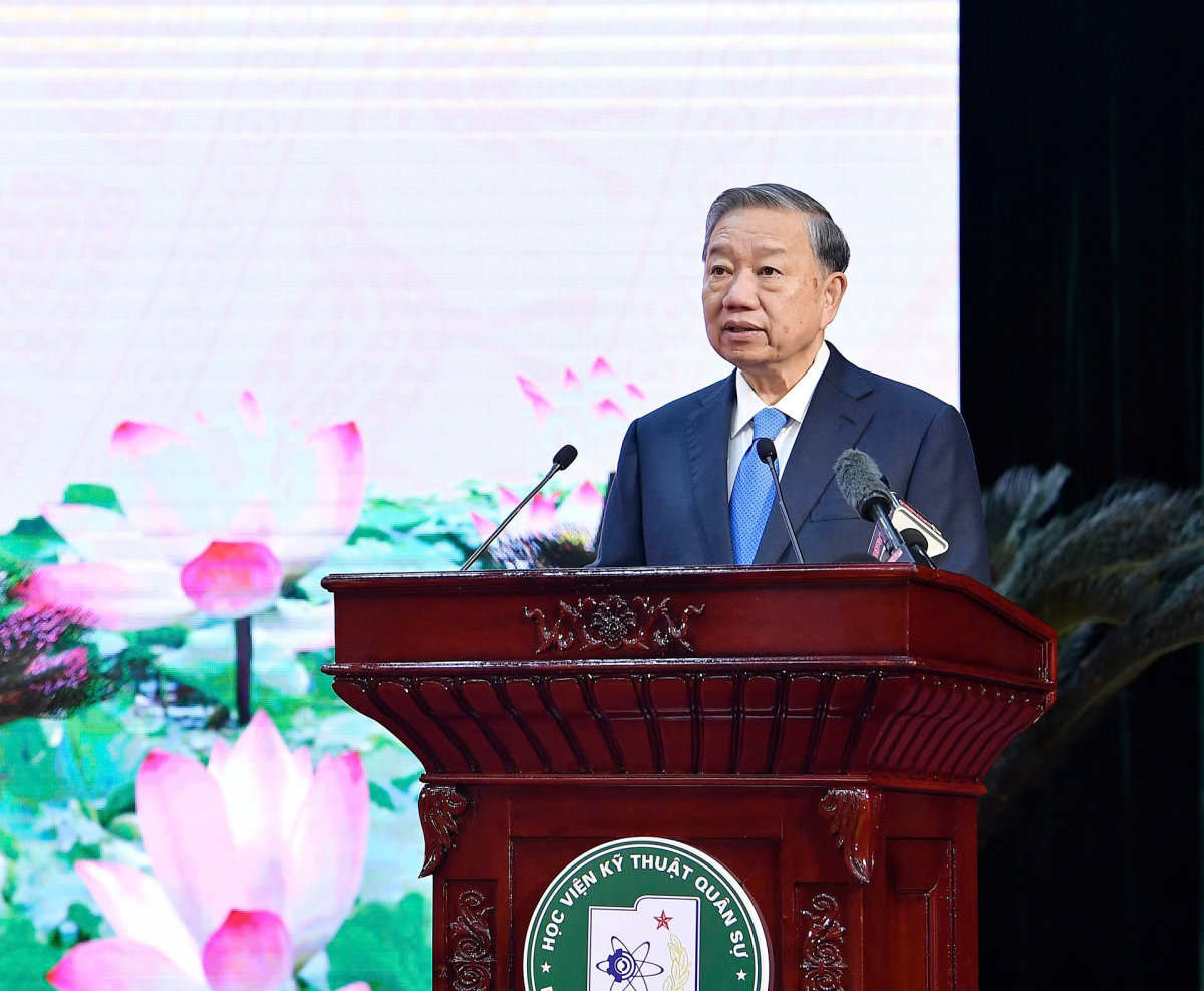 Tổng Bí Thư Tô Lâm phát biểu tại buổi làm việc với Học viện Kỹ thuật quân sự