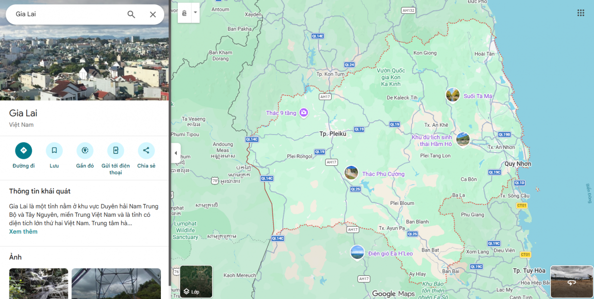 Google Maps đã cập nhập địa giới hành chính Gia Lai sau sáp nhập. Ảnh: Thành Biên