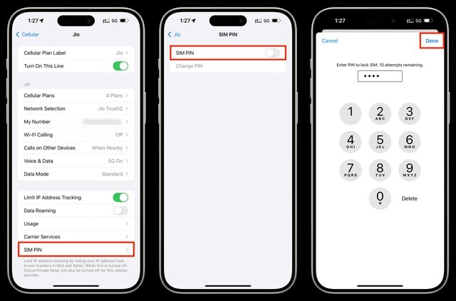 Các bước thiết lâp mã PIN cho SIM trên iPhone
