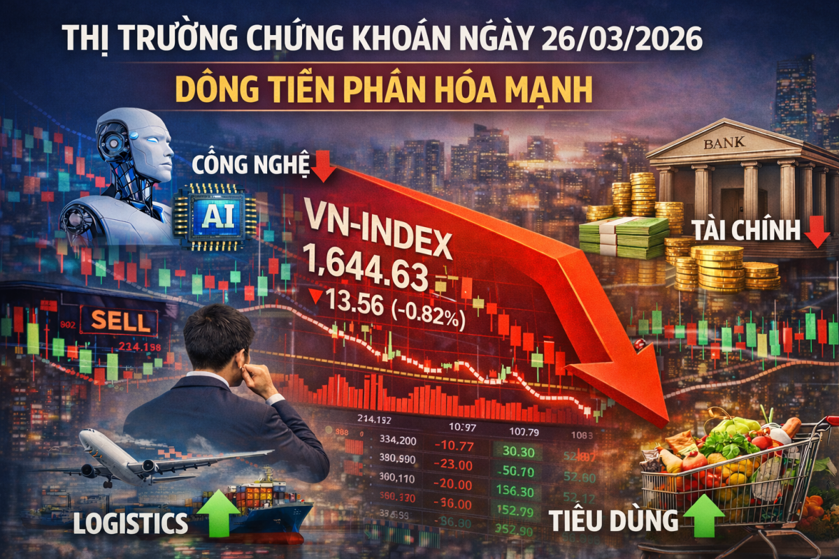 Áp lực chốt lời gia tăng, dòng tiền phân hóa mạnh trong phiên 26/03