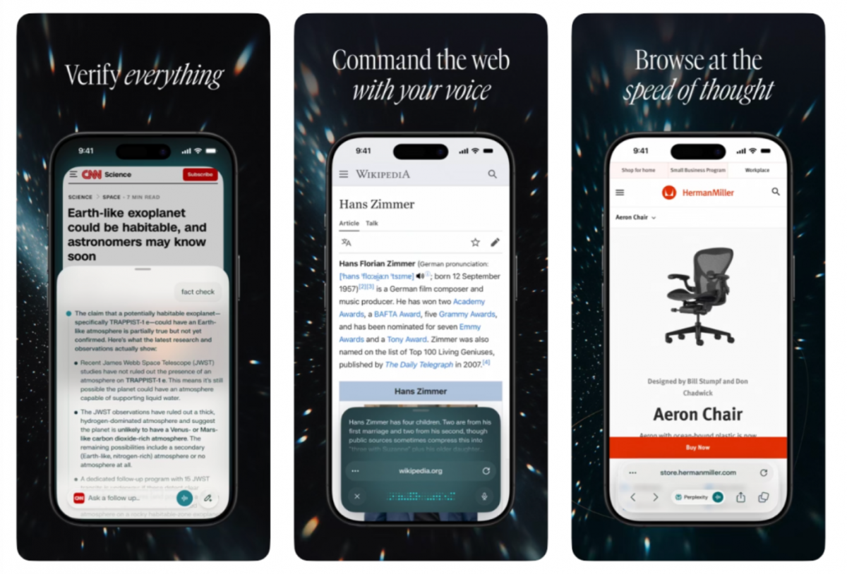 Trình duyệt AI Comet đã có mặt trên Iphone. Ảnh: 9to5Mac