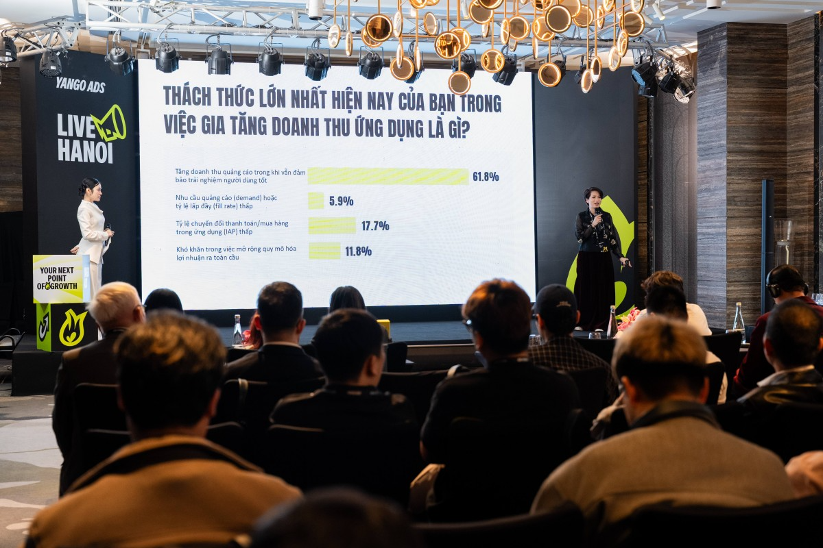 Chị Thư Nguyễn, Business Development Manager tại Yango Ads, chia sẻ những góc nhìn về các thách thức trong việc gia tăng doanh thu mà các studio ứng dụng Việt Nam đang đối mặt tại sự kiện Live Hanoi 2026.
