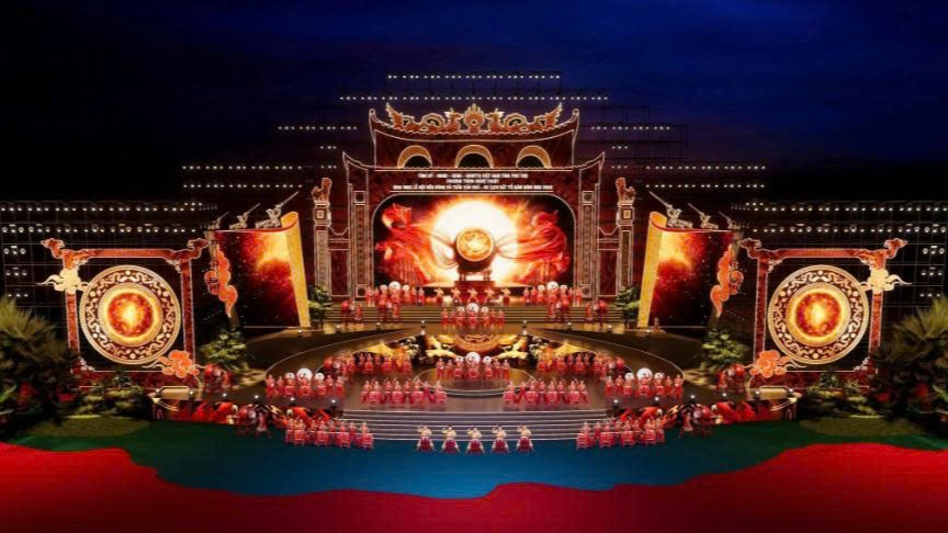 Phối cảnh sân khấu của chương trình nghệ thuật khai mạc Lễ hội Đền Hùng 2026. Ảnh: TH Phối cảnh sân khấu của chương trình nghệ thuật khai mạc Lễ hội Đền Hùng 2026. Ảnh: TH