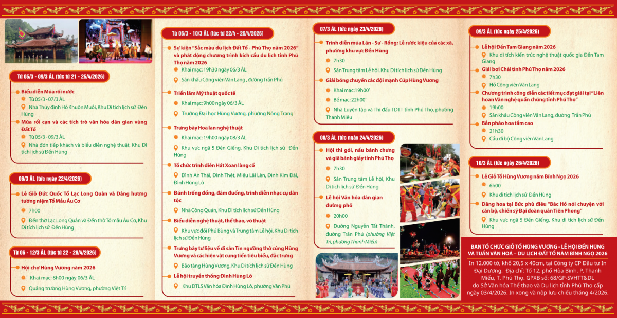 Lịch trình chương trình Giỗ Tổ Hùng Vương 2026