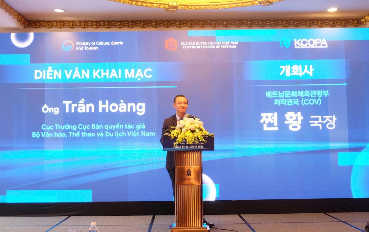 Cục trưởng Cục Bản quyền tác giả Việt Nam Trần Hoàng phát biểu khai mạc Diễn đàn.