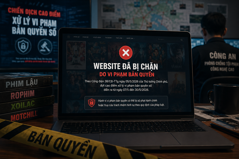 Lực lượng chức năng tăng cường xử lý vi phạm bản quyền số, nhiều website phim lậu và nền tảng phát sóng trái phép nằm trong diện giám sát, kiểm tra trong đợt cao điểm tháng 5/2026.