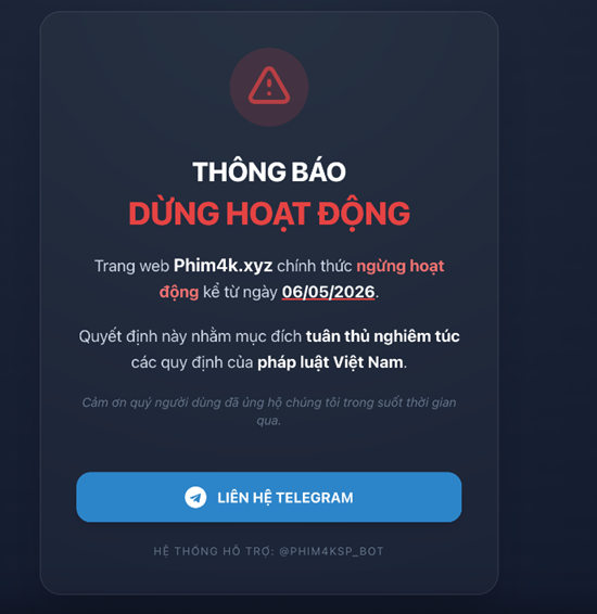 Web phim lậu Phim4k.xyz ngừng hoạt động từ 6/5