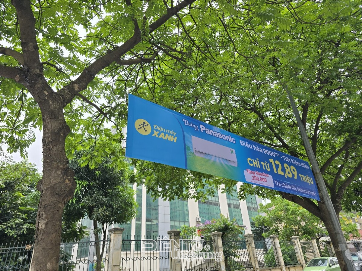 Doanh nghiệp công nghệ lớn treo băng rôn lên cây xanh, cột điện giữa lòng Hà Nội