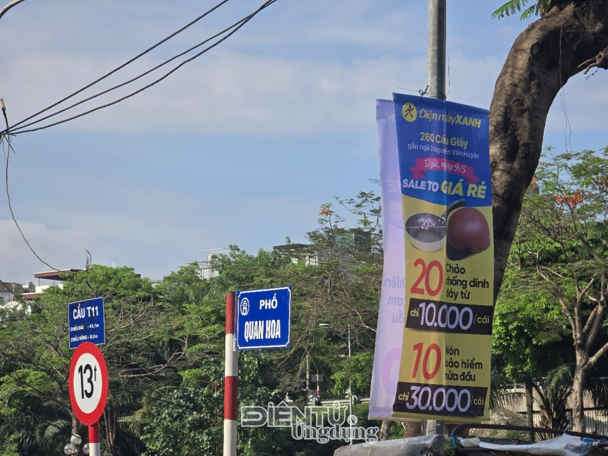 Doanh nghiệp công nghệ lớn treo băng rôn lên cây xanh, cột điện giữa lòng Hà Nội