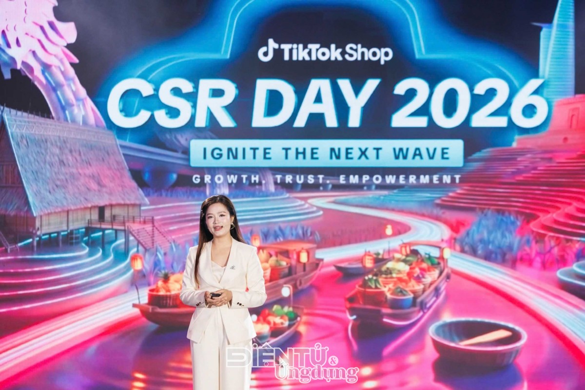 Bà Trần Thị Tân, Giám đốc Trách nhiệm xã hội TikTok Shop Việt Nam chia sẻ tại sự kiện.