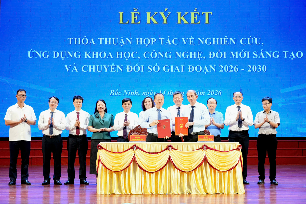 UBND tỉnh Bắc Ninh ký kết thỏa thuận hợp tác với Viện Hàn lâm Khoa học và Công nghệ Việt Nam về nghiên cứu, ứng dụng khoa học công nghệ, đổi mới sáng tạo và chuyển đổi số giai đoạn 2026 - 2030. UBND tỉnh Bắc Ninh ký kết thỏa thuận hợp tác với Viện Hàn lâm Khoa học và Công nghệ Việt Nam về nghiên cứu, ứng dụng khoa học công nghệ, đổi mới sáng tạo và chuyển đổi số giai đoạn 2026 - 2030.