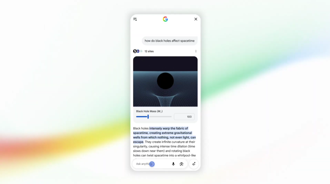 Google Tìm kiếm có thể tự động dựng biểu đồ, mô phỏng, bảng dữ liệu hoặc hình ảnh tương tác phù hợp với câu hỏi