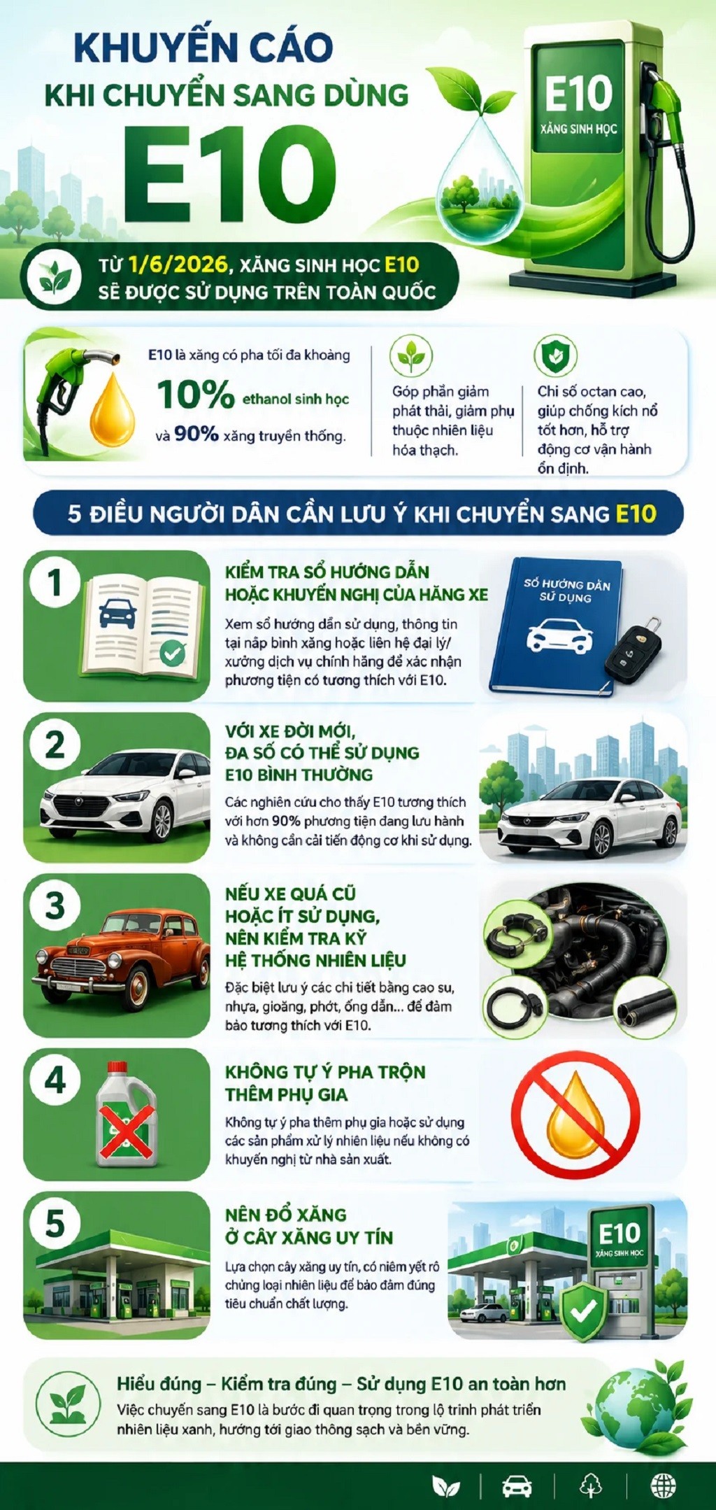 Chuyển sang xăng E10 từ 1/6: Điều người dùng xe máy và ô tô cần biết