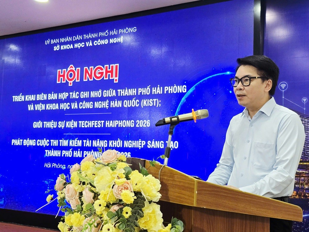 Ông Nguyễn Cao Thắng, Giám đốc Sở Khoa học và Công nghệ Hải Phòng phát biểu khai mạc.