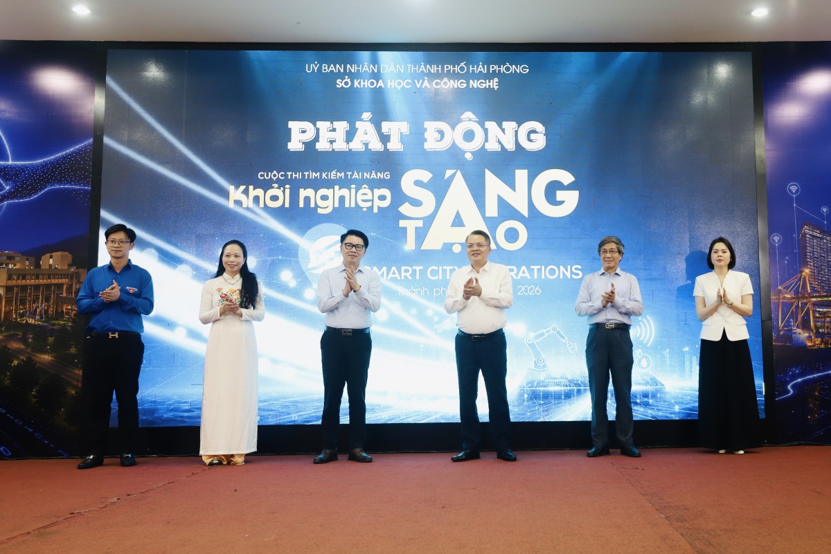 Nghi thức nhấn nút phát động Cuộc thi “Tìm kiếm tài năng khởi nghiệp sáng tạo thành phố Hải Phòng năm 2026”.