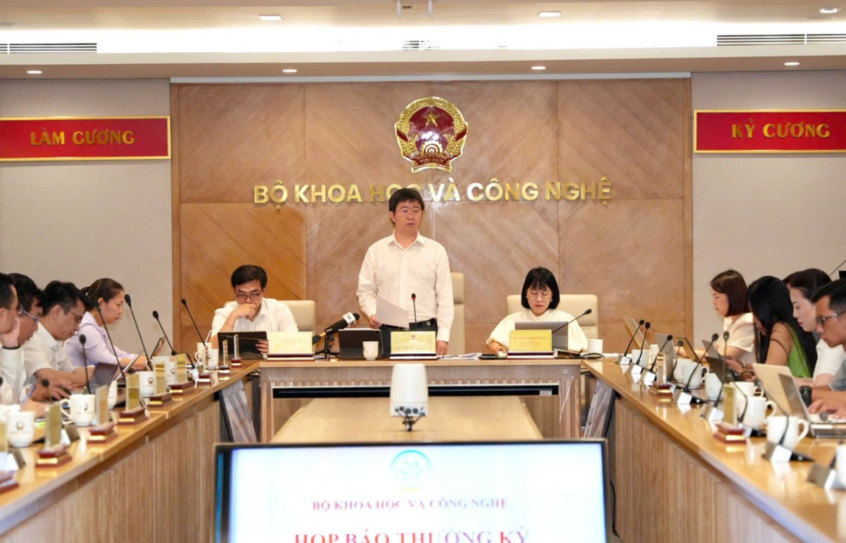 Quang cảnh buổi Họp báo thường kỳ tháng 5 của Bộ Khoa học và Công nghệ tổ chức 