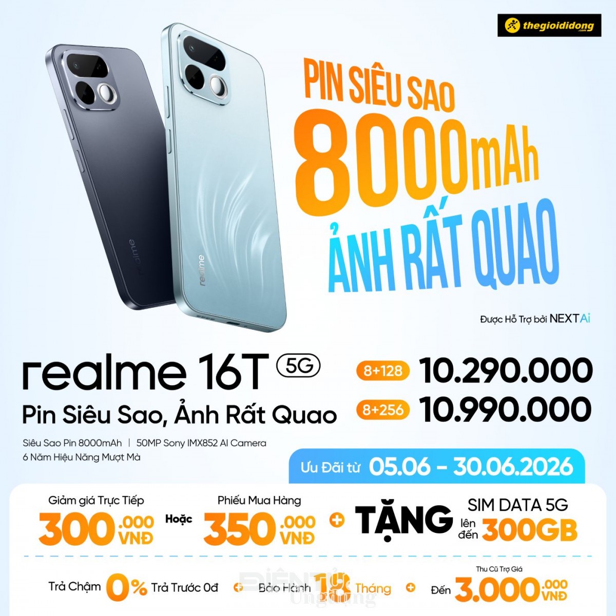 Siêu pin realme 16T 5G chính thức lên kệ với giá bán từ 10.290.000 đồng