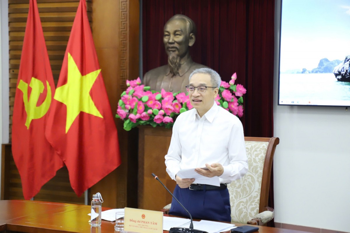 Thứ trưởng Phan Tâm phát biểu tại Hội thảo. (Ảnh: Cổng Thông tin điện tử Bộ VHTTDL)