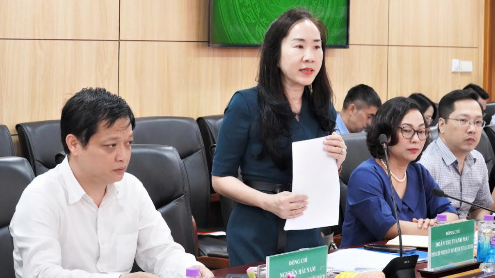 Đồng chí Đoàn Thị Thanh Mai, Phó Chủ nhiệm Ủy ban Kinh tế và Tài chính của Quốc hội phát biểu tại buổi làm việc. Ảnh: TTTT