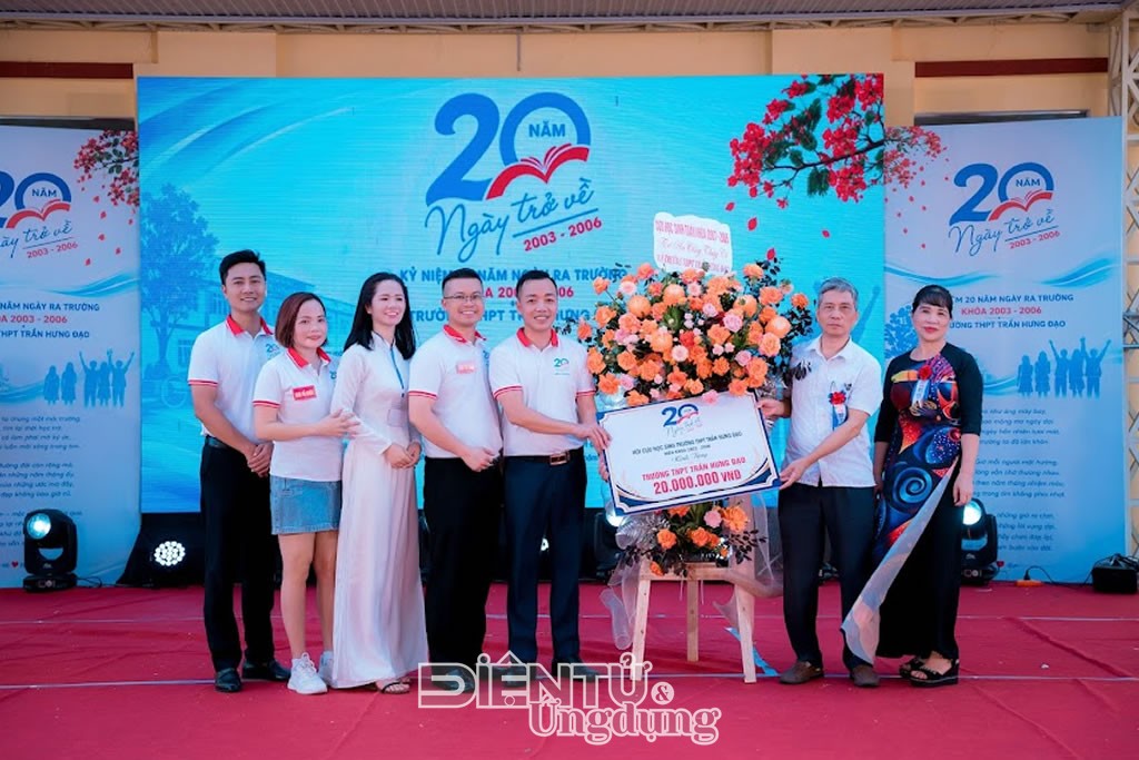 Cựu học sinh niên khóa 2003 2006 trao tặng nhà trường 20 triệu đồng trong lễ hội khóa 20 năm Trường THPT Trần Hưng Đạo Hưng Yên.