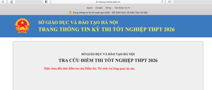 Sở GD&ĐT 34 tỉnh, thành phố công bố điểm thi của thí sinh trên cổng thông tin điện tử của từng địa phương. (Ảnh: Giao diện tra cứu điểm thi của Sở GD&ĐT Hà Nội).