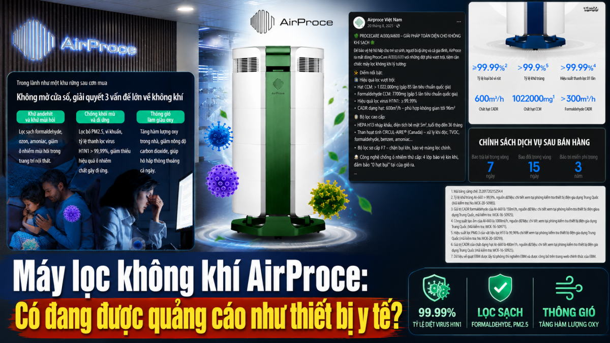 Máy lọc không khí AirProce: Có đang được quảng cáo như thiết bị y tế?