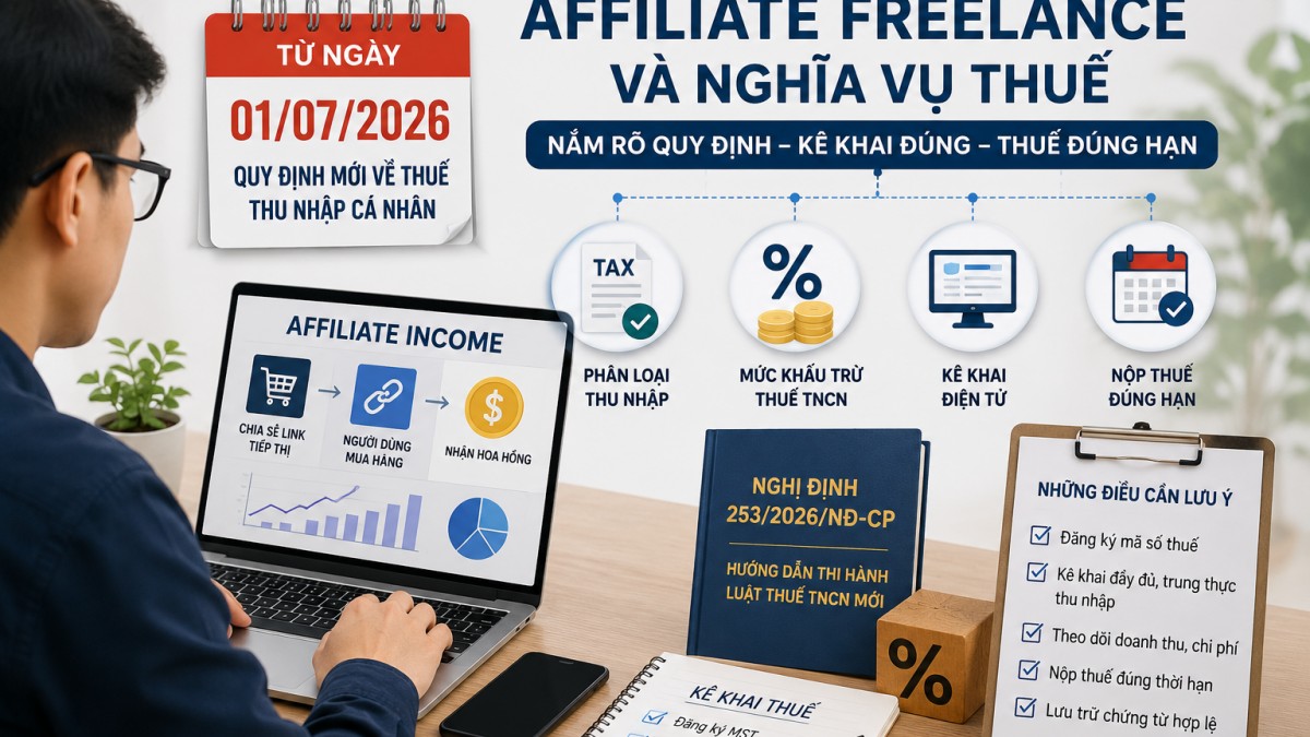 Thu nhập affiliate freelance trên nền tảng số và nghĩa vụ thuế theo quy định 2026